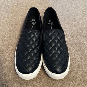 Time and Tru Black Quilted Slip-On Sneakers with White Sole